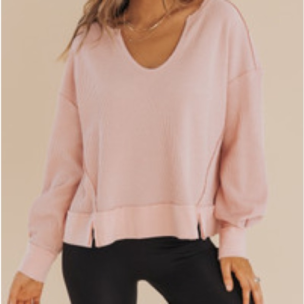 Dusty Rose Waffle Knit V-neck Over-sized Top